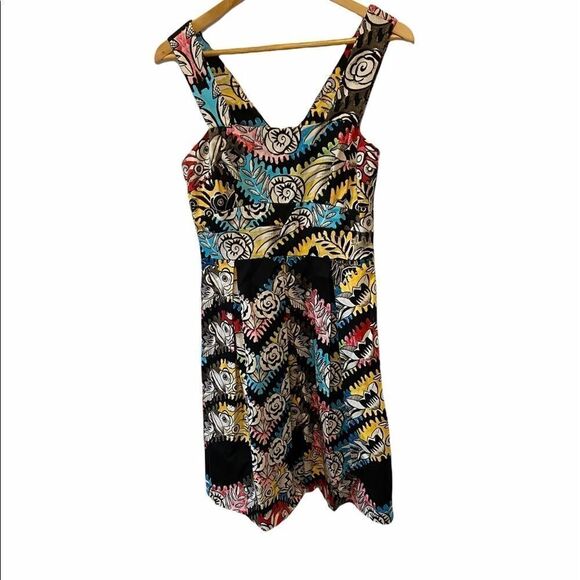Printed Cotton V Neck Pleated Floral Mini Dress S - Picture 1 of 8